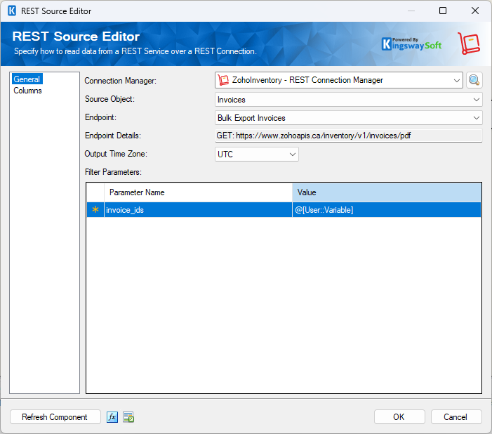SSIS REST Zoho Inventory Source - General